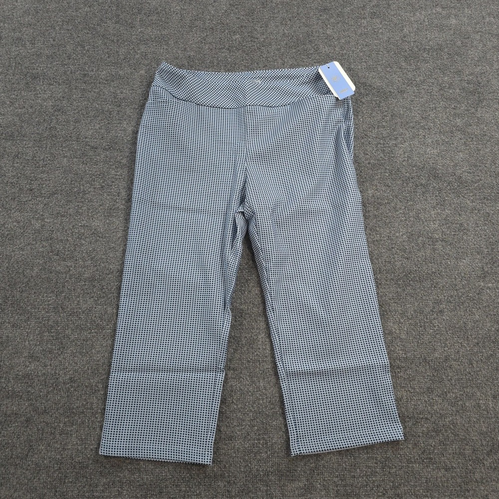 ACEGOLFS Pants Womens Large Blue Check Capri UPF 50+ Golf Sun Protection NEW